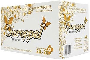 Papel Interfolha 100% celulose 20 x 20 cm 2 dobras folha simples Ouroppel Premium com 1.000 folhas