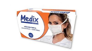 Máscara Cirúrgica Tripla Descartável Branca Medix cx 50