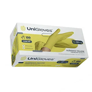 Luva Látex com Pó Yellow Premium Quality Extra Tam P Unigloves cx 100