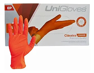Luva Látex com Pó Orange Premium Quality Extra Tam PP Unigloves cx 100