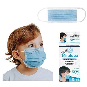 Máscara Tripla Descartável Infantil Azul Miralupa – Caixa com 25 Unidades