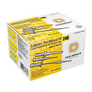 Cateter Periférico Intravenoso com Dispositivo de Segurança 24 G Descarpack  cx 100