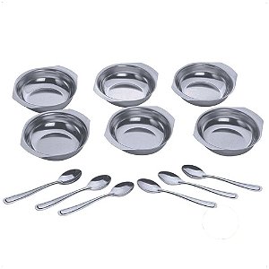 Conjunto Sobremesa Inox 12 Peças Taças e Colheres Tigela