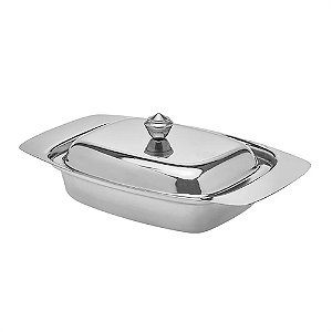 Manteigueira Inox Retangular com Tampa Tablete Manteiga