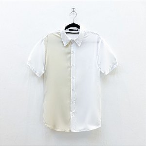 Camisa Bicolor Branco C/ Nude Plus Size