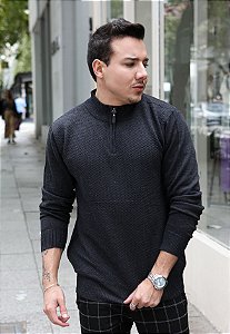 Blusa Tricot  Mousse Gola Alta Chumbo