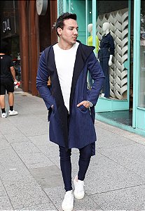 Cardigan Sobretudo Suede Azul Marinho