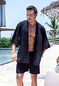 Conjunto Kimono + Shorts Preto
