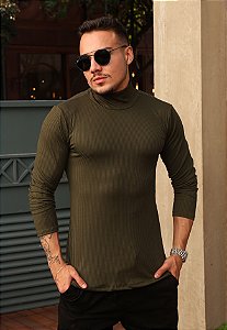Blusa Gola Alta Canelada Verde Militar