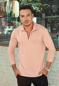 Blusa Gola Alta Zíper Rosé