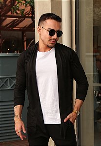 Cardigan Masculino Suede Preto