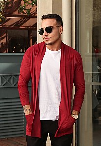 Cardigan Masculino Suede Marsala