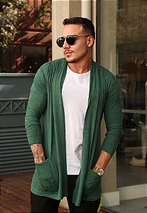 Cardigan Masculino Suede Verde Militar
