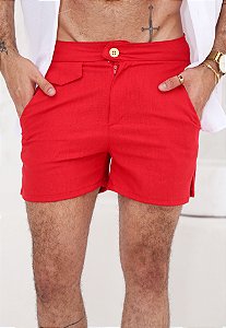 Mini Shorts Linho Vermelho