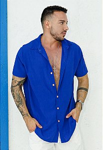 Camisa Viscolinho Azul Royal