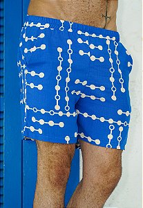 Shorts Viscolinho Estampado Azul