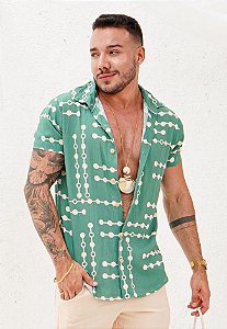 Camisa Viscolinho Estampada Verde