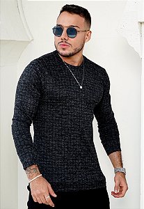 Suéter Lã Quadriculado Preto