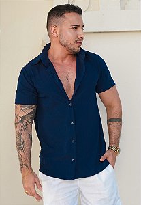 Camisa Canelada Poliamida Azul Marinho