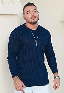 Suéter Tricot Texturizado Azul Marinho