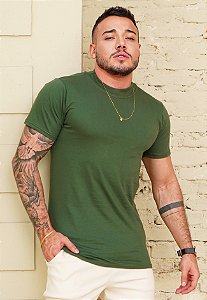 Camiseta Gola Média Verde Militar