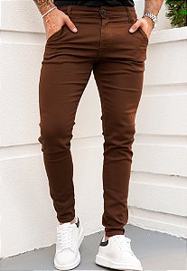 Calça Alfaiataria Sarja Marrom Café