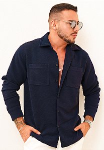 Camisa Oversized Texturizada Azul Marinho