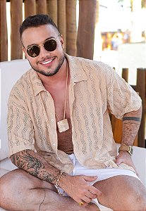 Camisa Renda Vazada Oversized Marfim