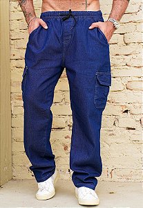 Calça Cargo Jeans  Escura