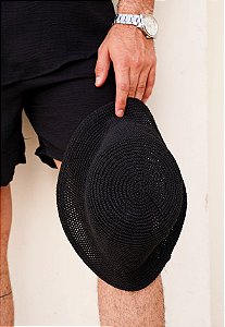 Chapéu Bucket Crochê Preto