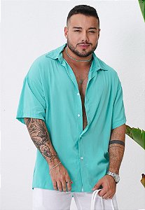 Camisa Oversized Viscose Verde Água