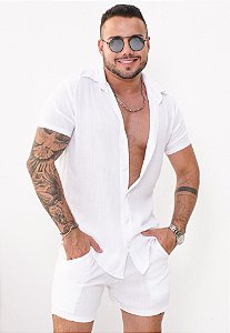 Conjunto Viscolinho Botão Forrado Off White