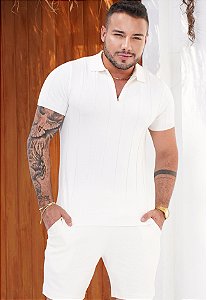 Camiseta Tricot Zíper Branca