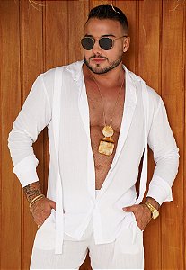 Camisa Faixa Manga Longa Branca