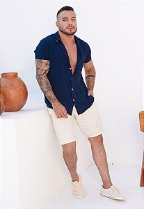 Camisa Viscose Botão Madeira Azul Marinho