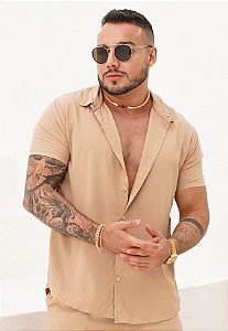 Camisa Viscose Botão Madeira Nude
