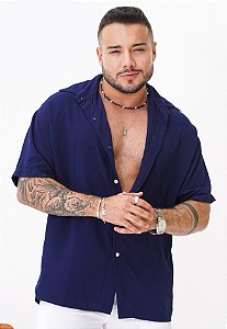 Camisa Oversized Viscose Azul Marinho