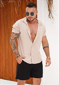 Camisa Viscolinho Botão Madeira Nude