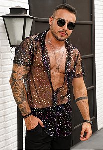 Camisa Tule De Brilho Preta
