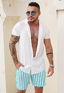 Camisa Viscolinho Botão Forrado Off White