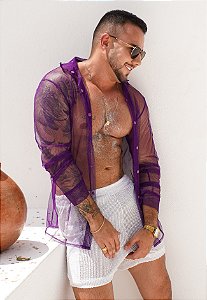 Camisa Tule Manga Longa Roxa