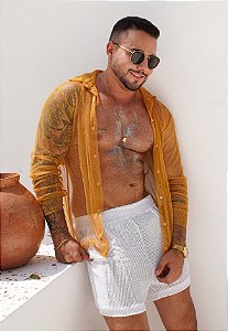 Camisa Tule Manga Longa Dourada