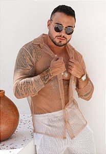 Camisa Tule Manga Longa Nude