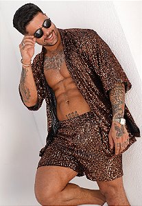 Conjunto Paetê Dourado (Kimono + Shorts)
