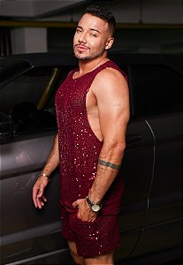 Conjunto Paetê Vermelho Marsala