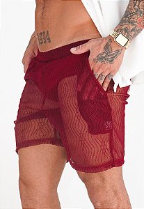 Shorts Renda Vermelho Marsala