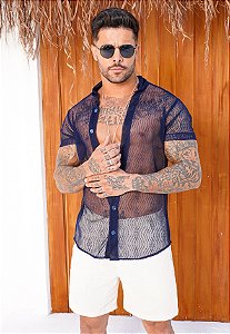 Camisa Renda Azul Marinho