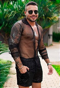 Camisa Tule Manga Longa Preta