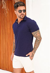Camiseta Polo Texturizada Azul Marinho