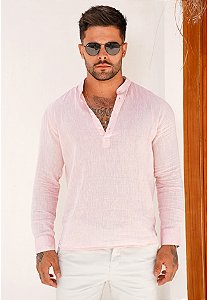 Bata Linho Manga Longa Rosa Bebê